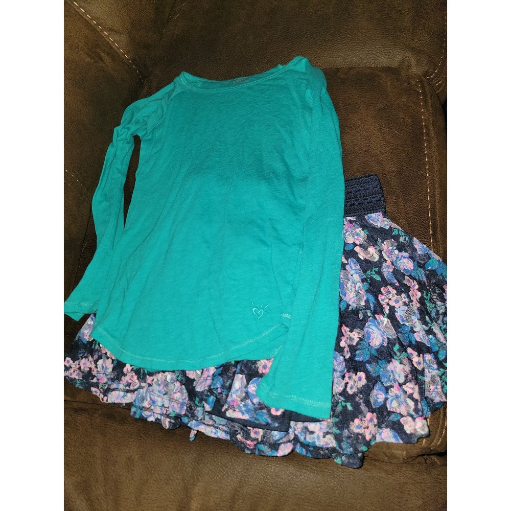 Justice blue top and floral skort back to‎ school size 8